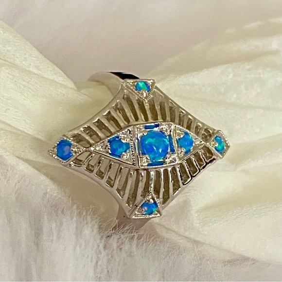 Fire Opal Ring Art Deco Style Ring  Size 6.5 - Picture 6 of 9